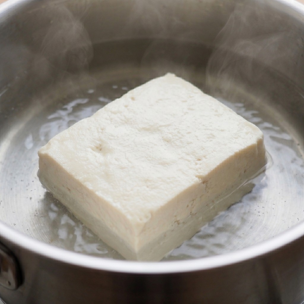 두부냉채 레시피 - 끓는 물에 찌개용 두부를 부드럽게 데치는 과정