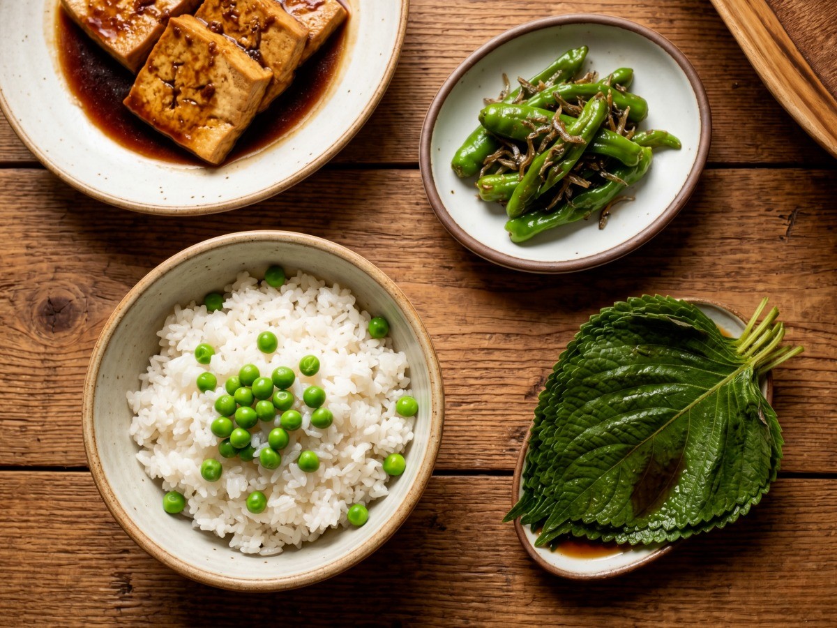 이연복 셰프 만능 간장 활용 꽈리고추 멸치볶음, 두부조림, 깻잎찜, 완두콩밥 한 상 차림