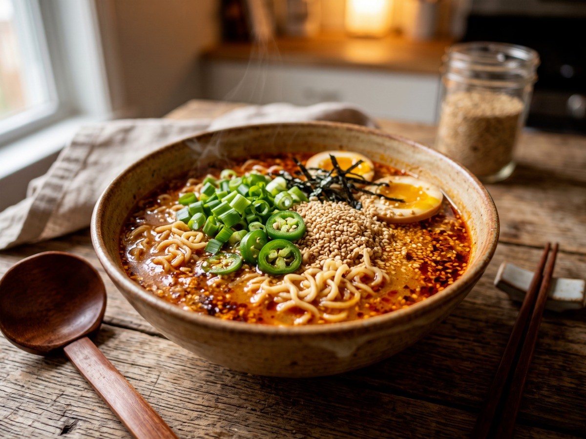 편스토랑 오윤아 수제 참깨라면 완성 - 고추기름과 참깨로 맛을 낸 얼큰하고 고소한 국물 라면