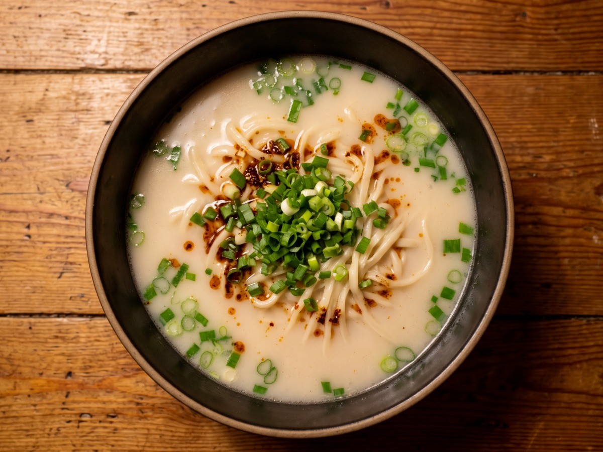 편스토랑 류수영 두유사골곰탕 완성 모습 - 진한 돼지등뼈 육수와 수타면