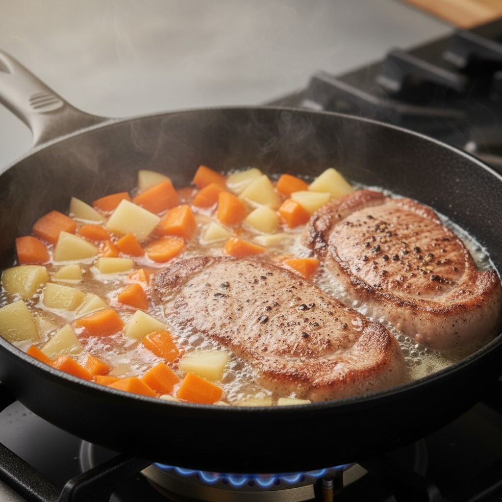 카레가 냄비에서 끓고 있는 모습