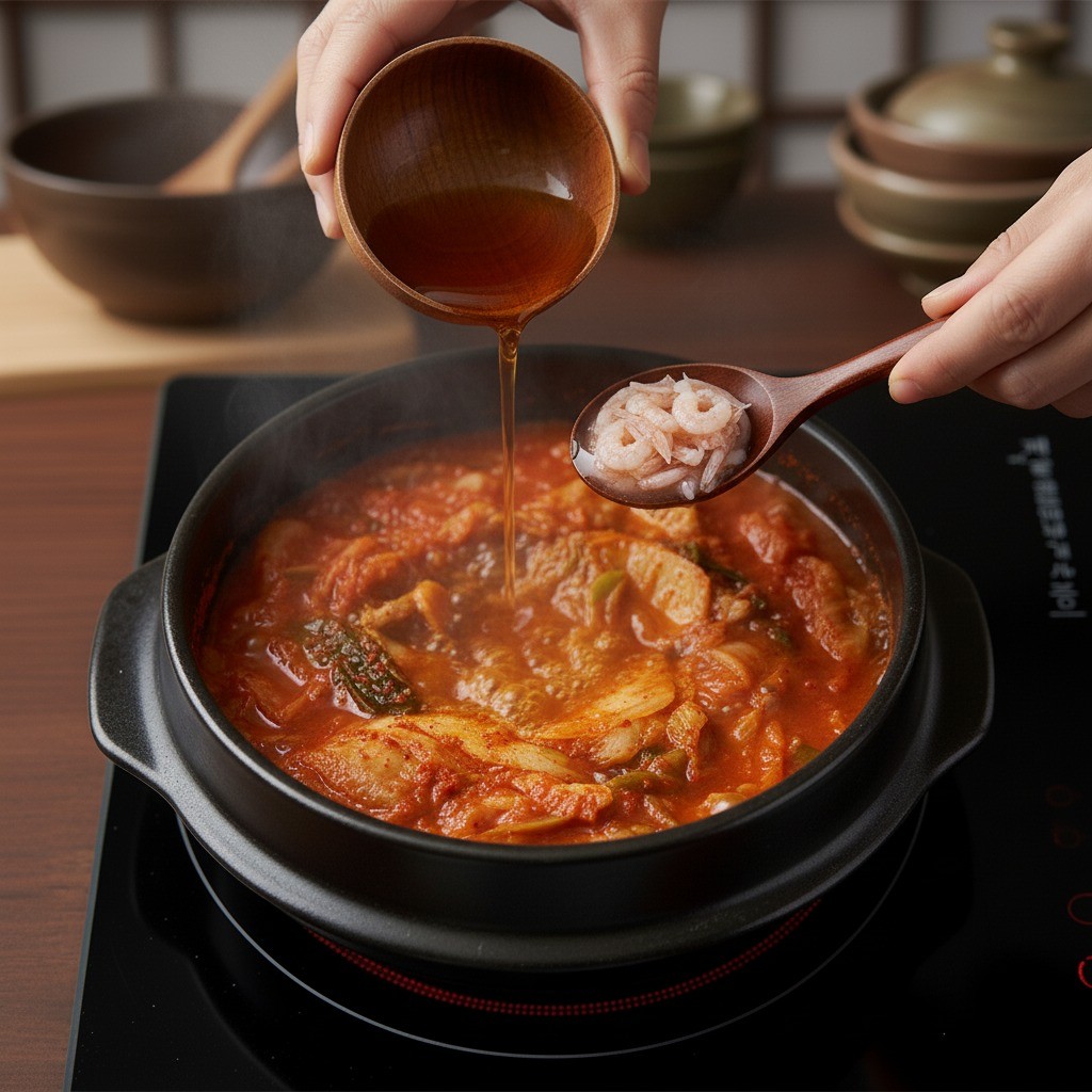 국간장과 새우젓으로 간 맞추기