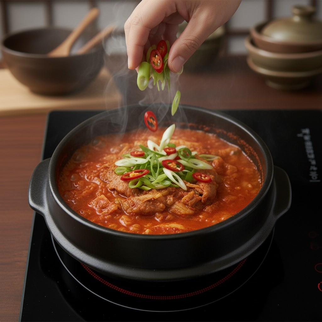 대파와 고추 넣고 마무리