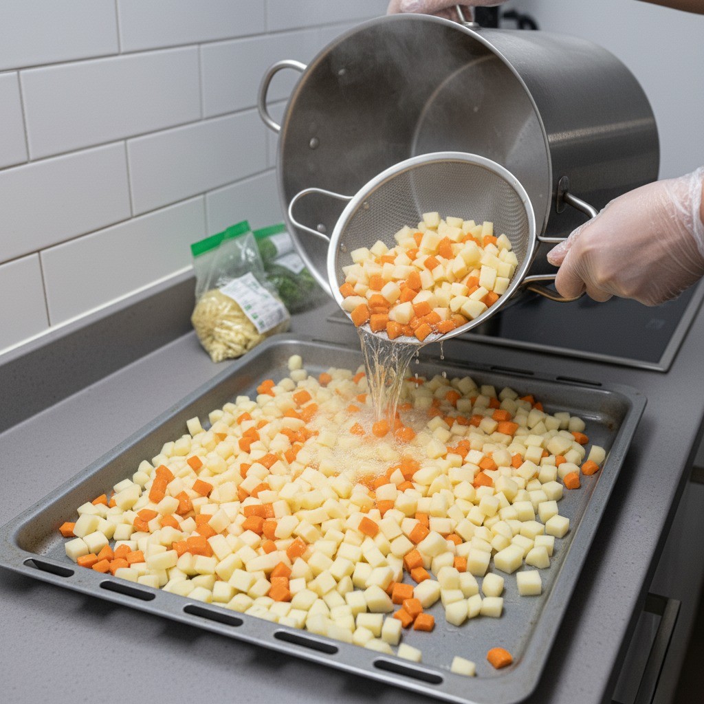 끓는 물에 감자와 당근을 삶는 모습