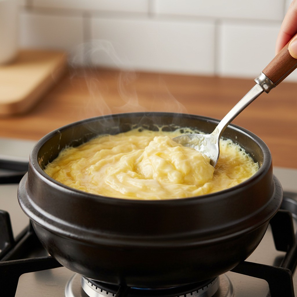 계란찜이 몽글몽글하게 익어가는 모습