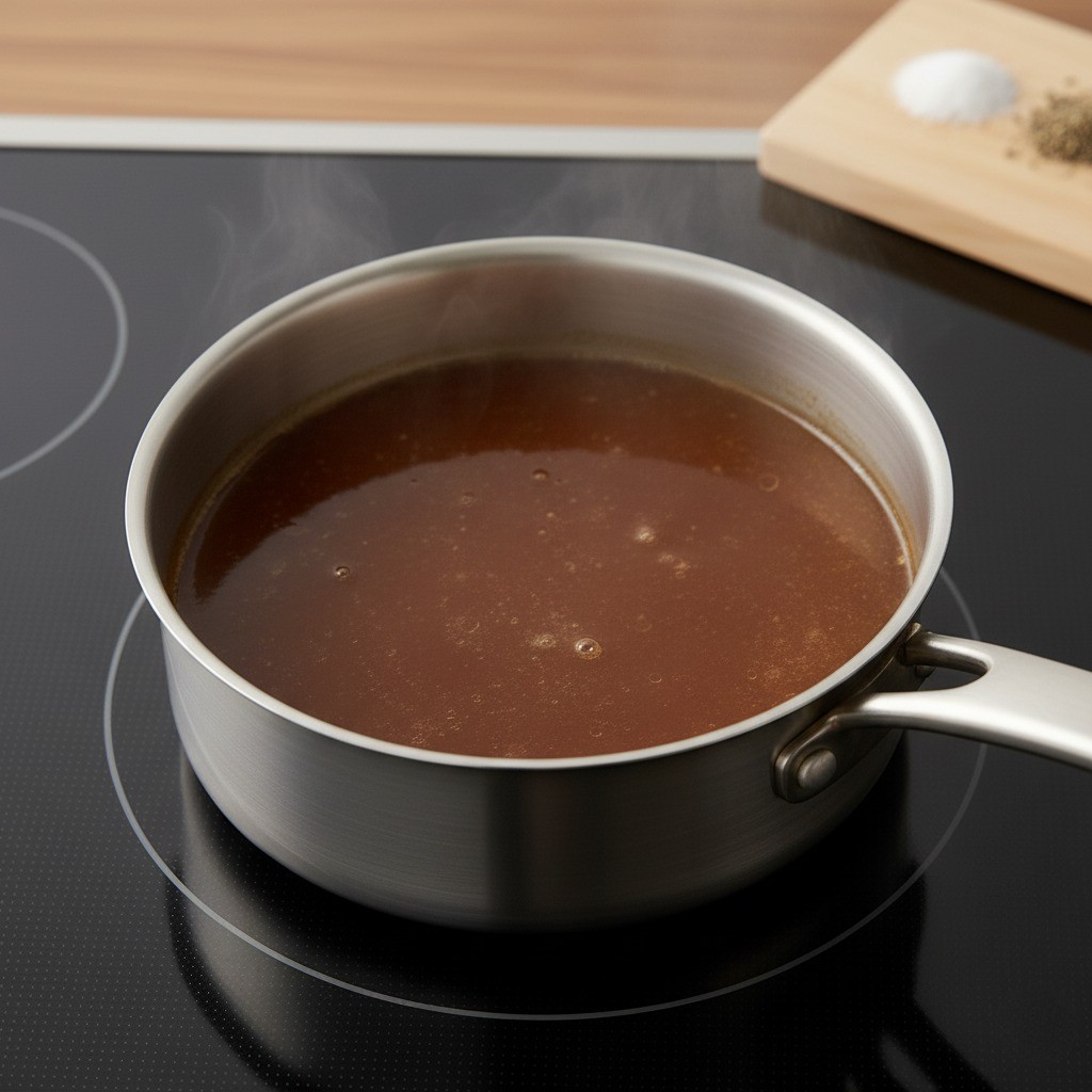 냄비에서 양파스프가 보글보글 끓고 있는 모습