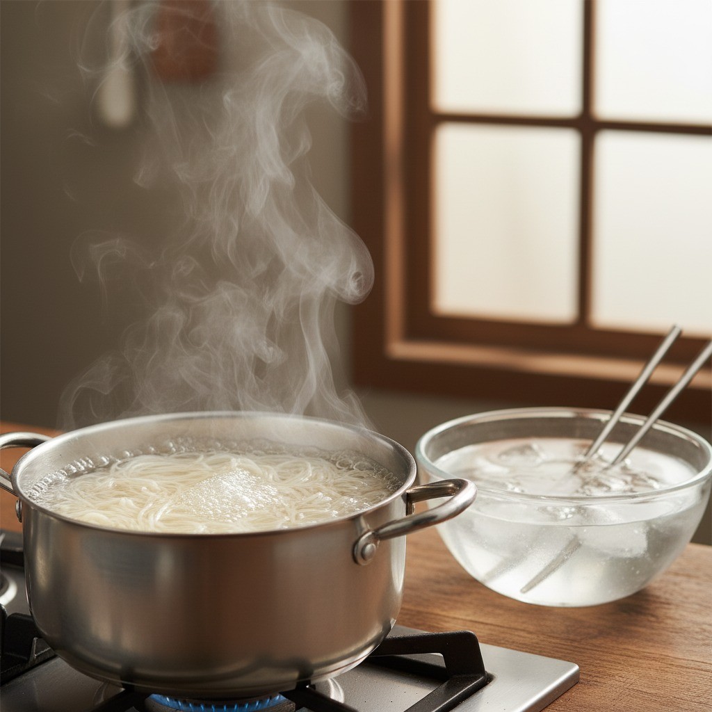 면 삶고 헹구기