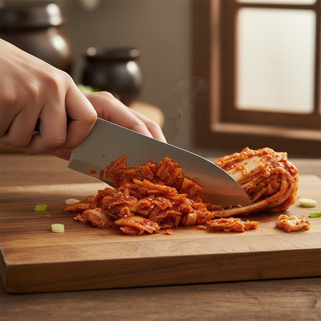 김치 가위로 자르기