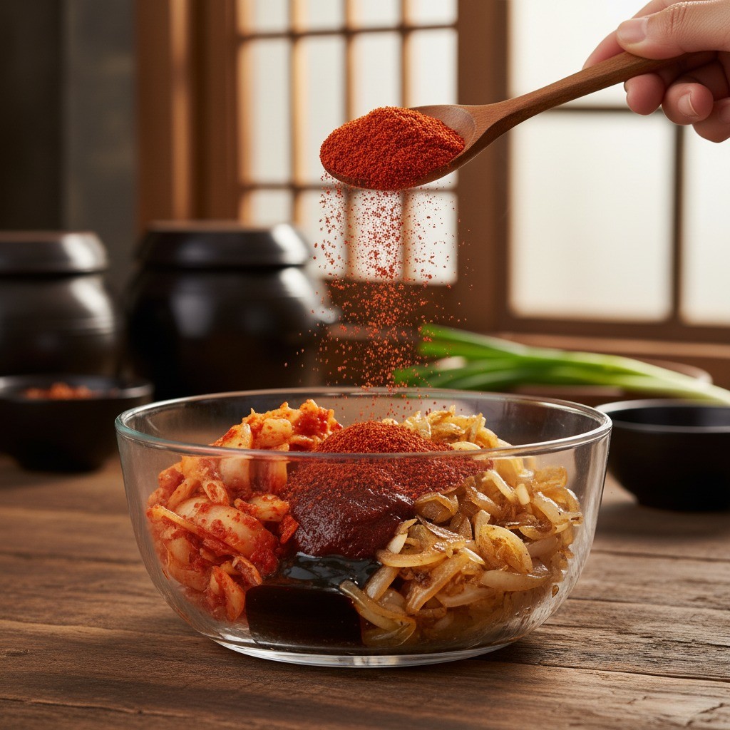 고춧가루 추가하고 섞기