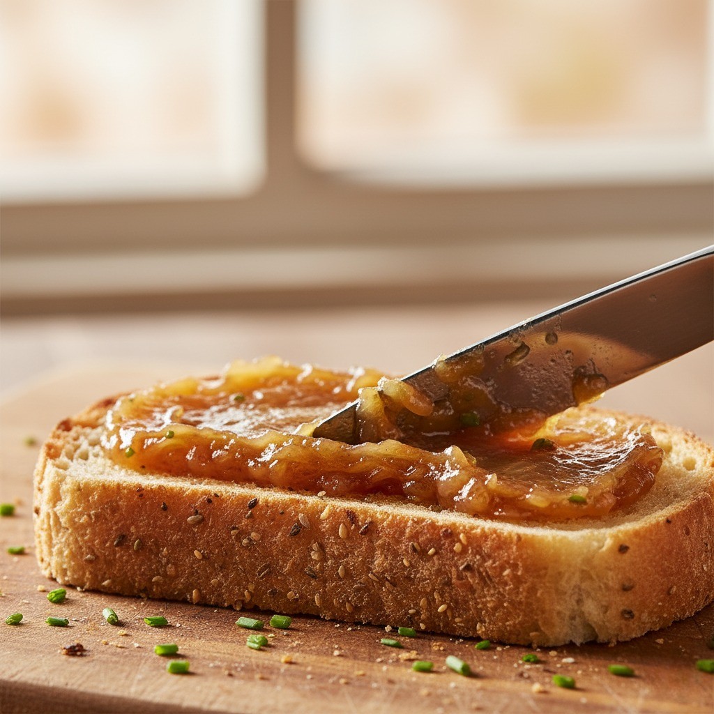 식빵에 스프레드를 바르고 햄, 달걀을 올리는 모습