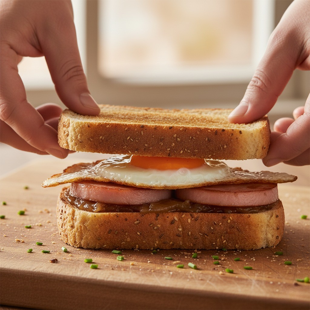 반으로 잘린 완성된 샌드위치