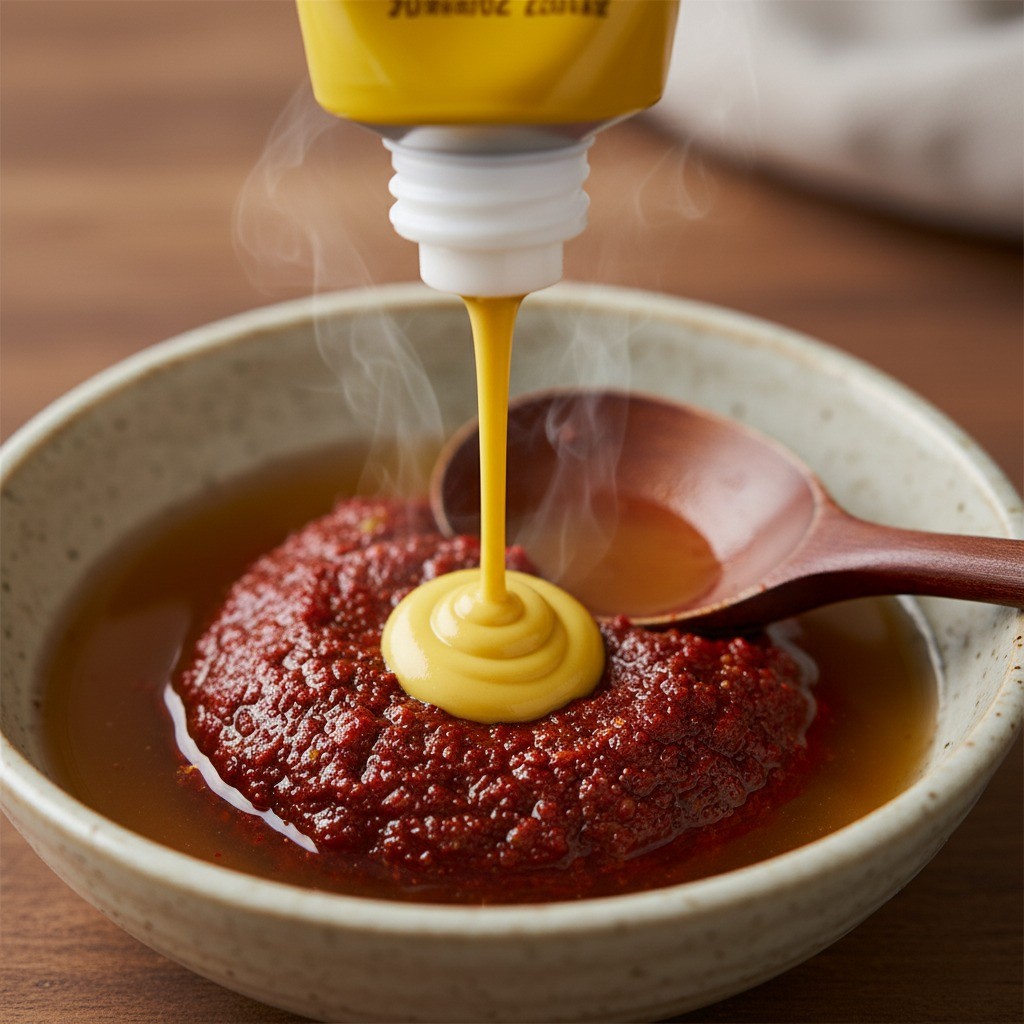 고춧가루와 겨자를 섞어 소스 만들기