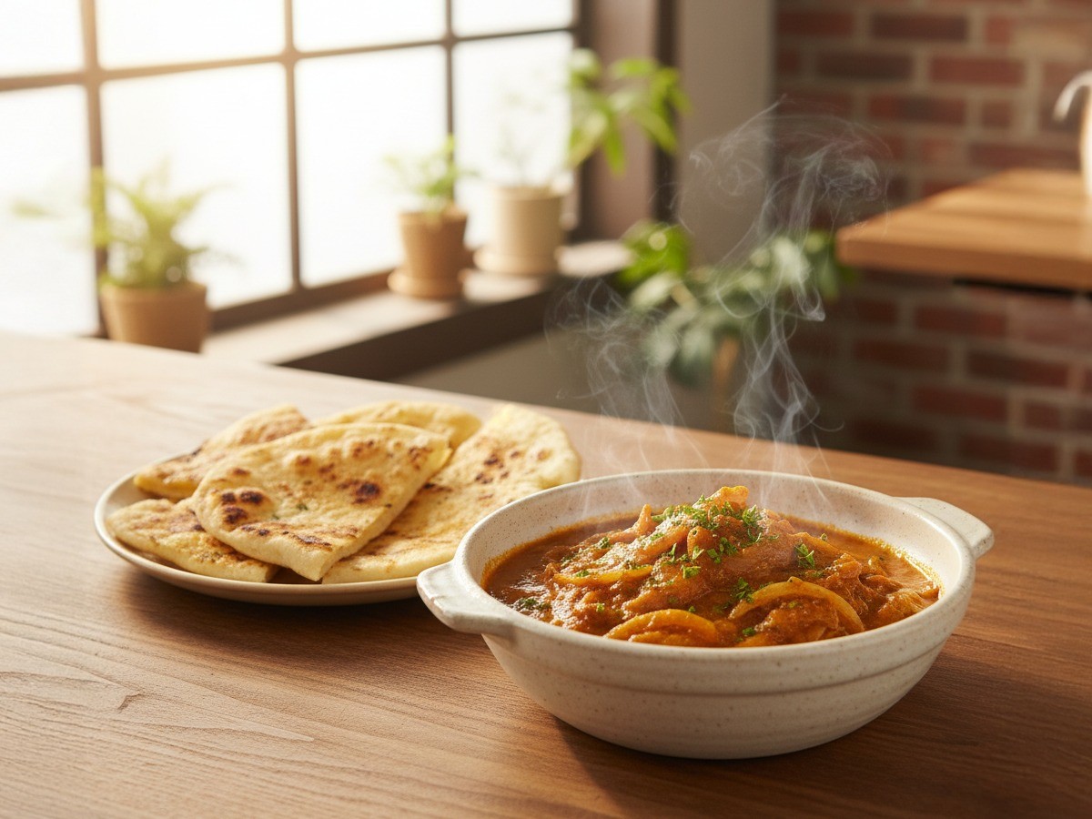 완성된 인도풍 카레양파볶음과 또띠아