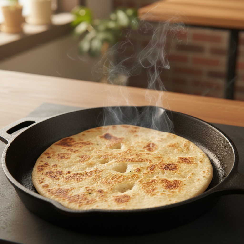 또띠아를 팬에 굽는 모습
