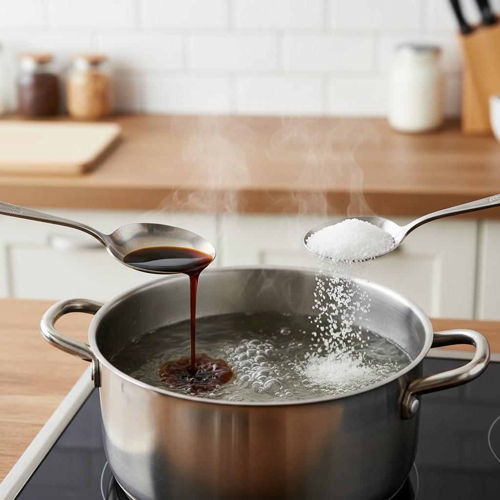 끓는 물에 국간장과 소금을 넣는 모습