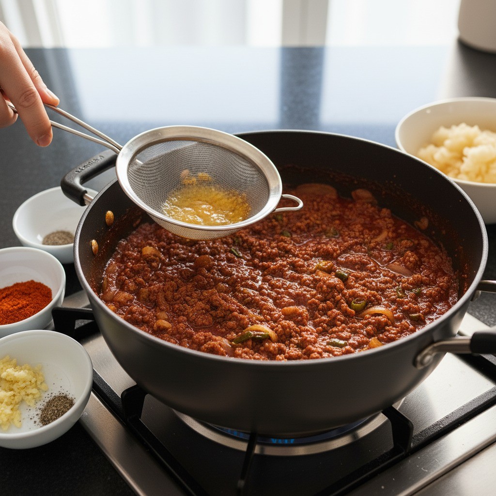 충분히 끓인 양념 베이스를 식히는 모습