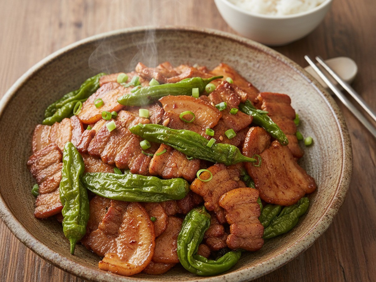 아삭한 꽈리고추와 불맛이 살아있는 백종원 삼겹살볶음 완성 사진