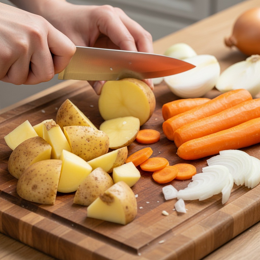 큼직하게 썬 감자, 당근, 양파, 버섯