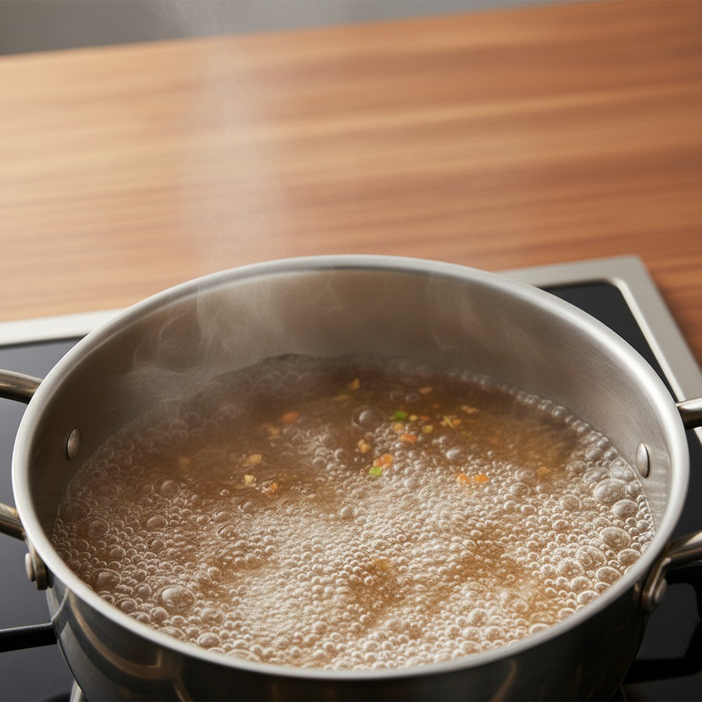 냄비에 라면 스프와 물이 끓는 모습