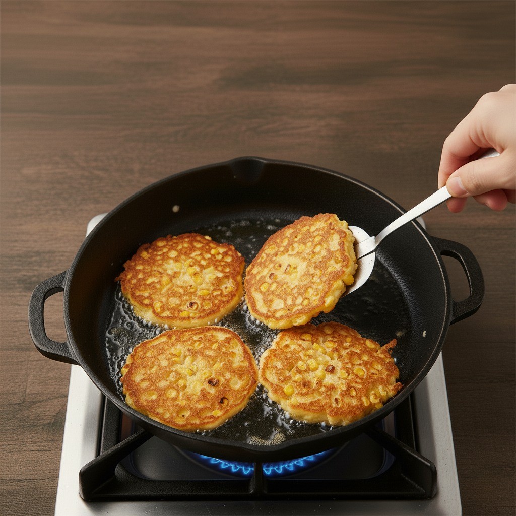 앞뒤로 노릇하게 구워지는 옥수수전