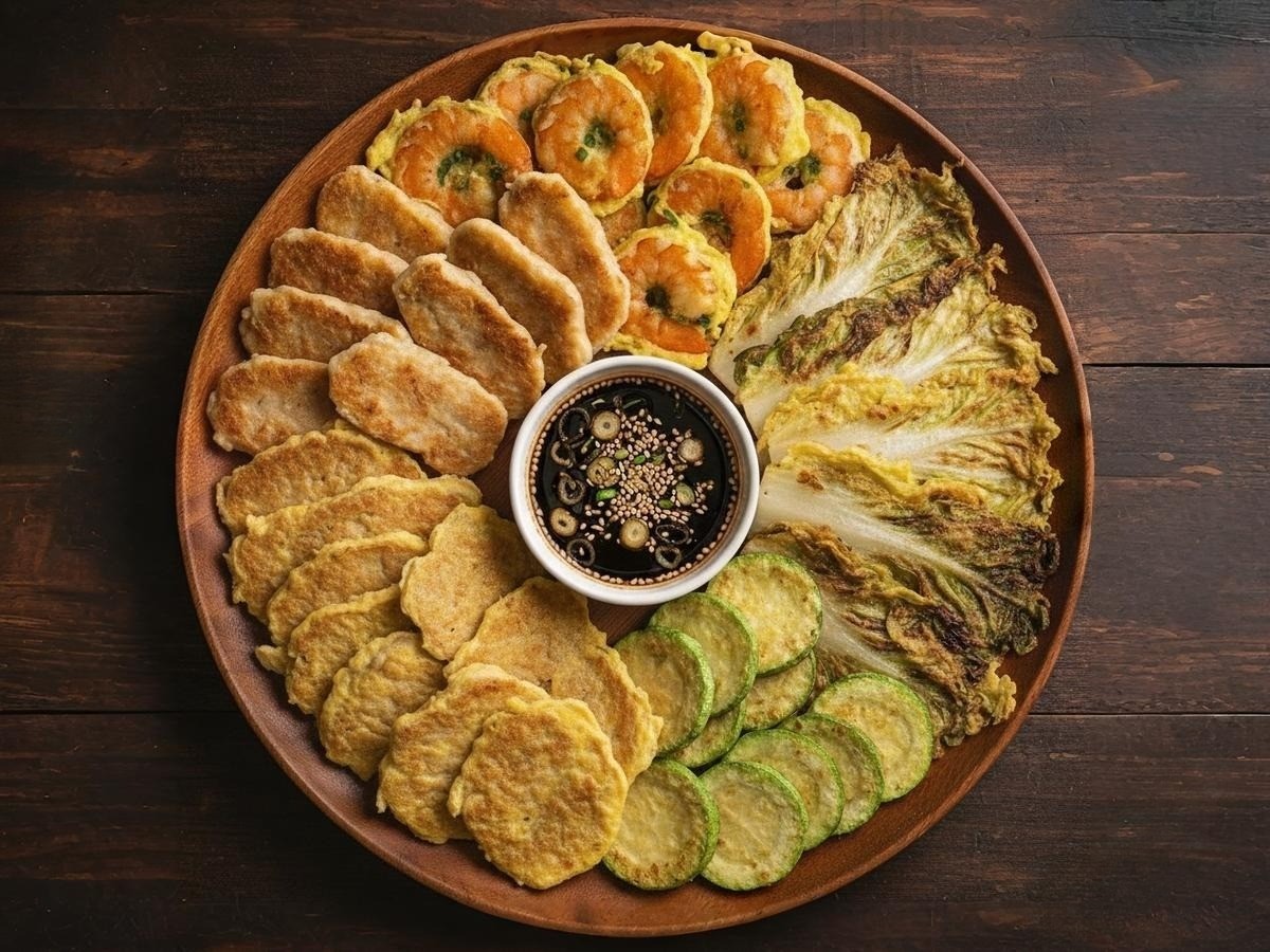 따뜻하게 부쳐낸 먹음직스러운 모듬전