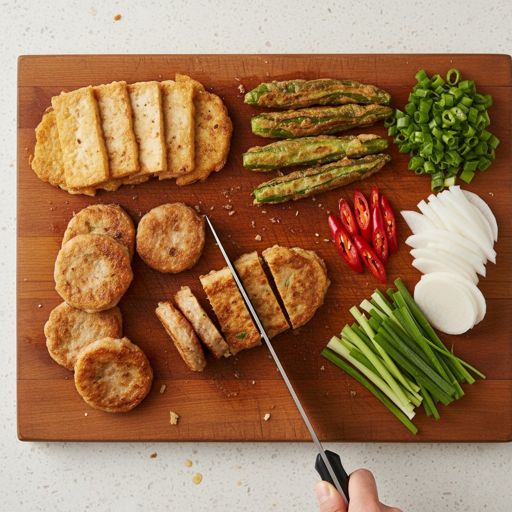 전 찌개 1단계: 육수 재료와 전 손질하기