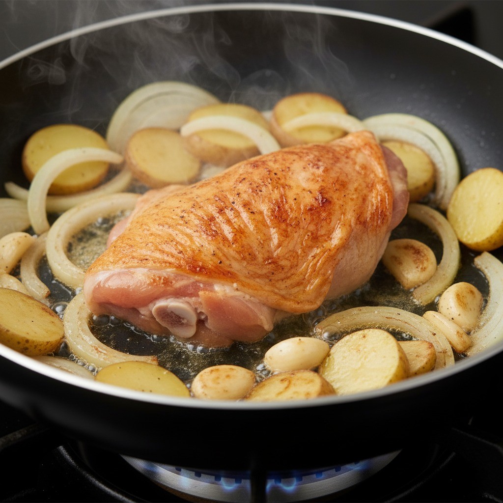 닭기름에 채소 굽기