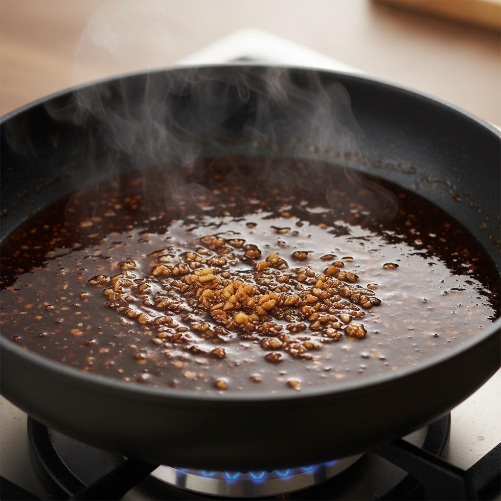 팬에 소스 재료 넣고 끓이기