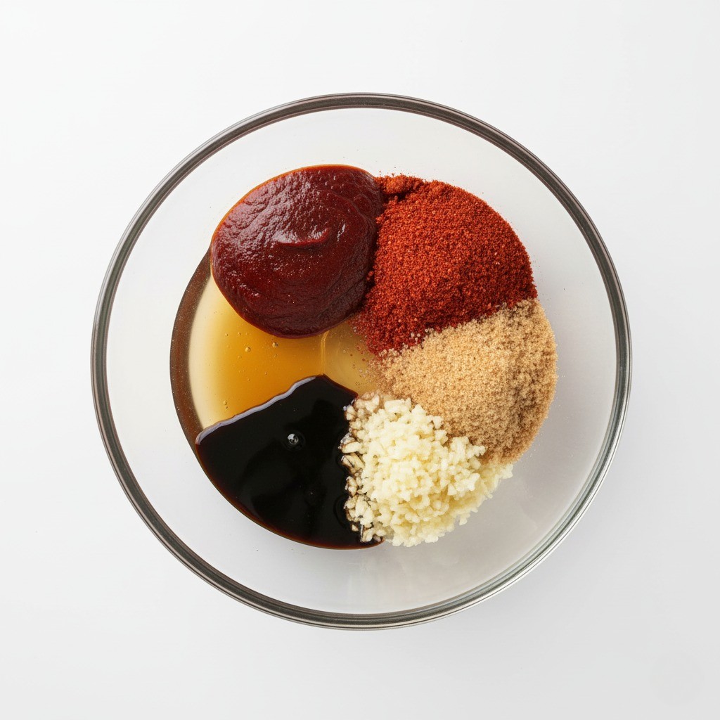 1:1 비율로 양념장 재료를 섞는 모습