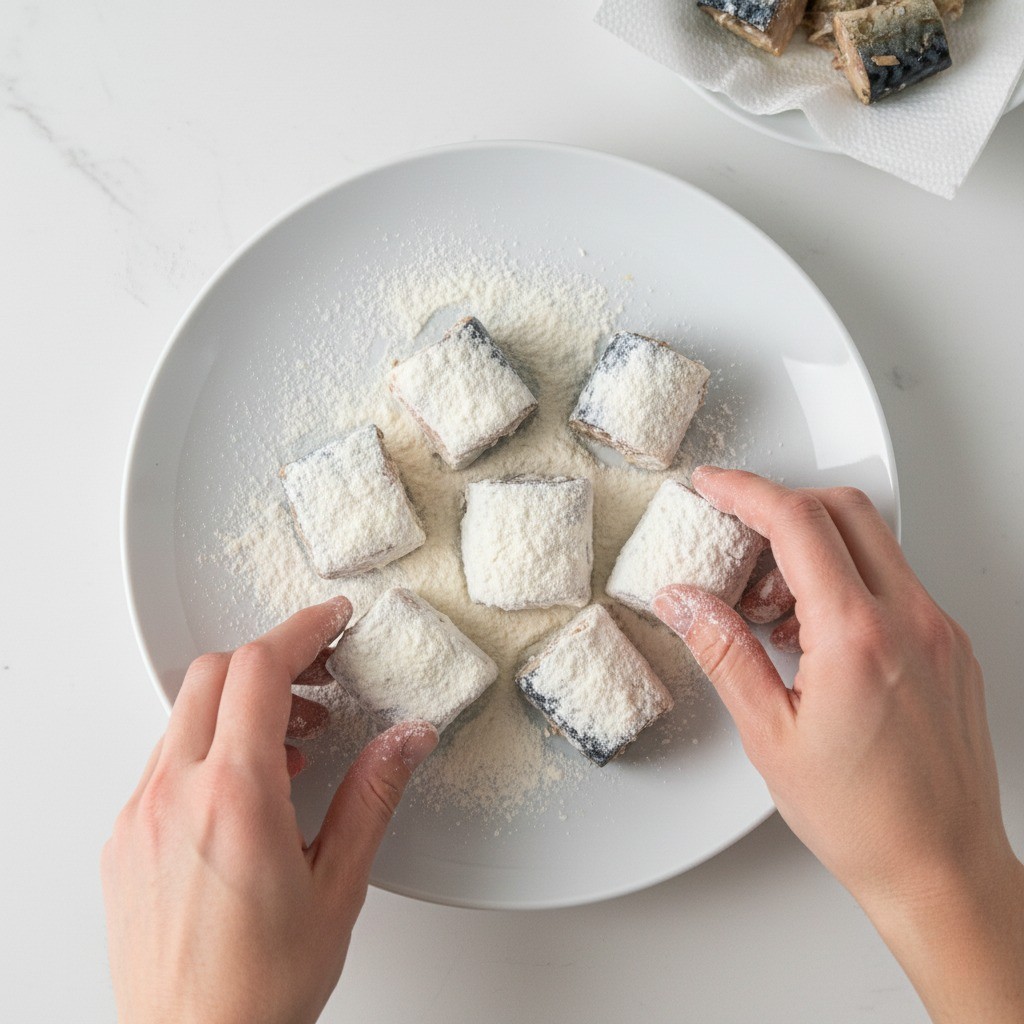 고등어 통조림 밀가루 묻히기