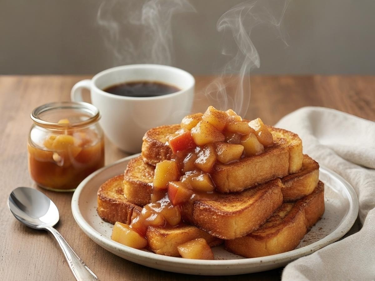 따끈한 토스트 위에 올린 먹음직스러운 백종원표 사과조림