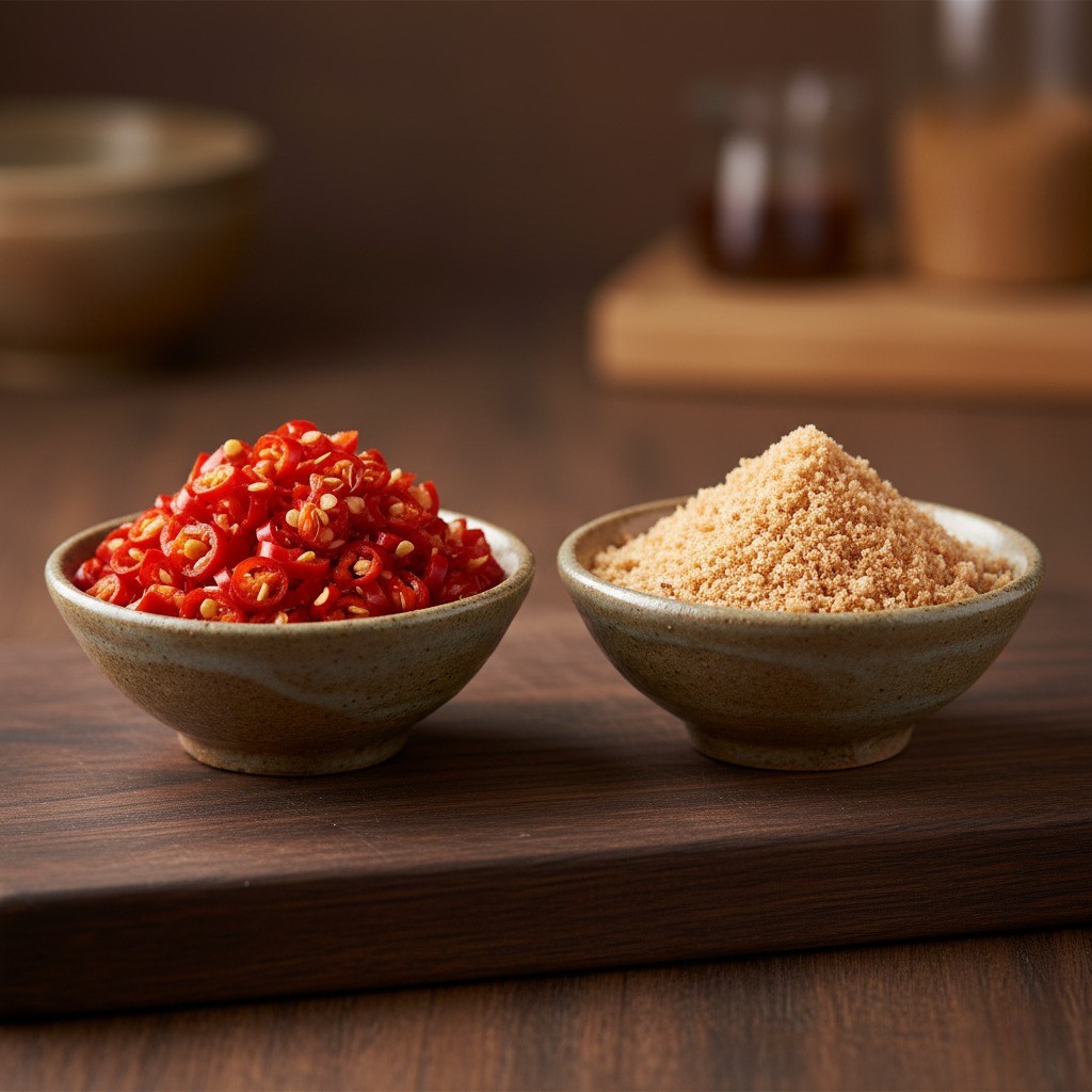 잘게 다진 청양고추와 곱게 간 건새우 가루