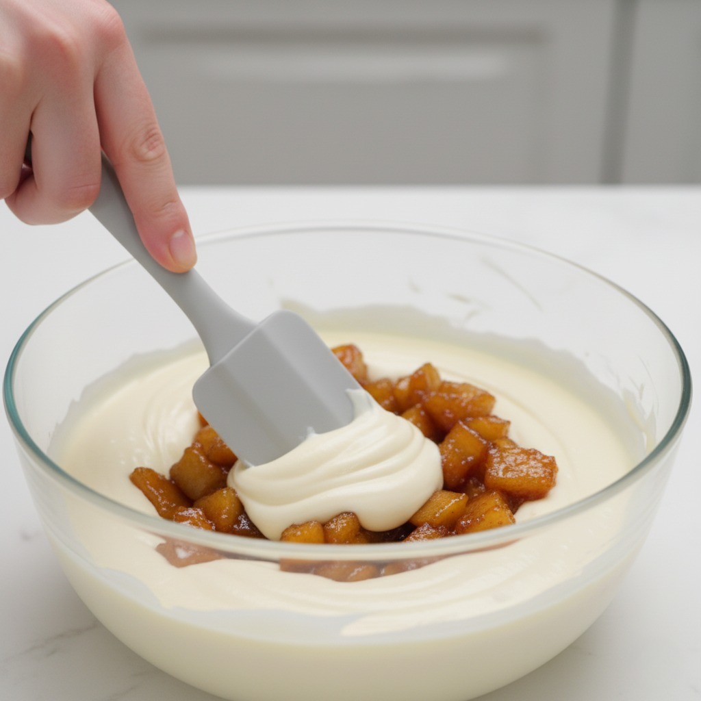 반죽에 조린 사과를 섞는 모습