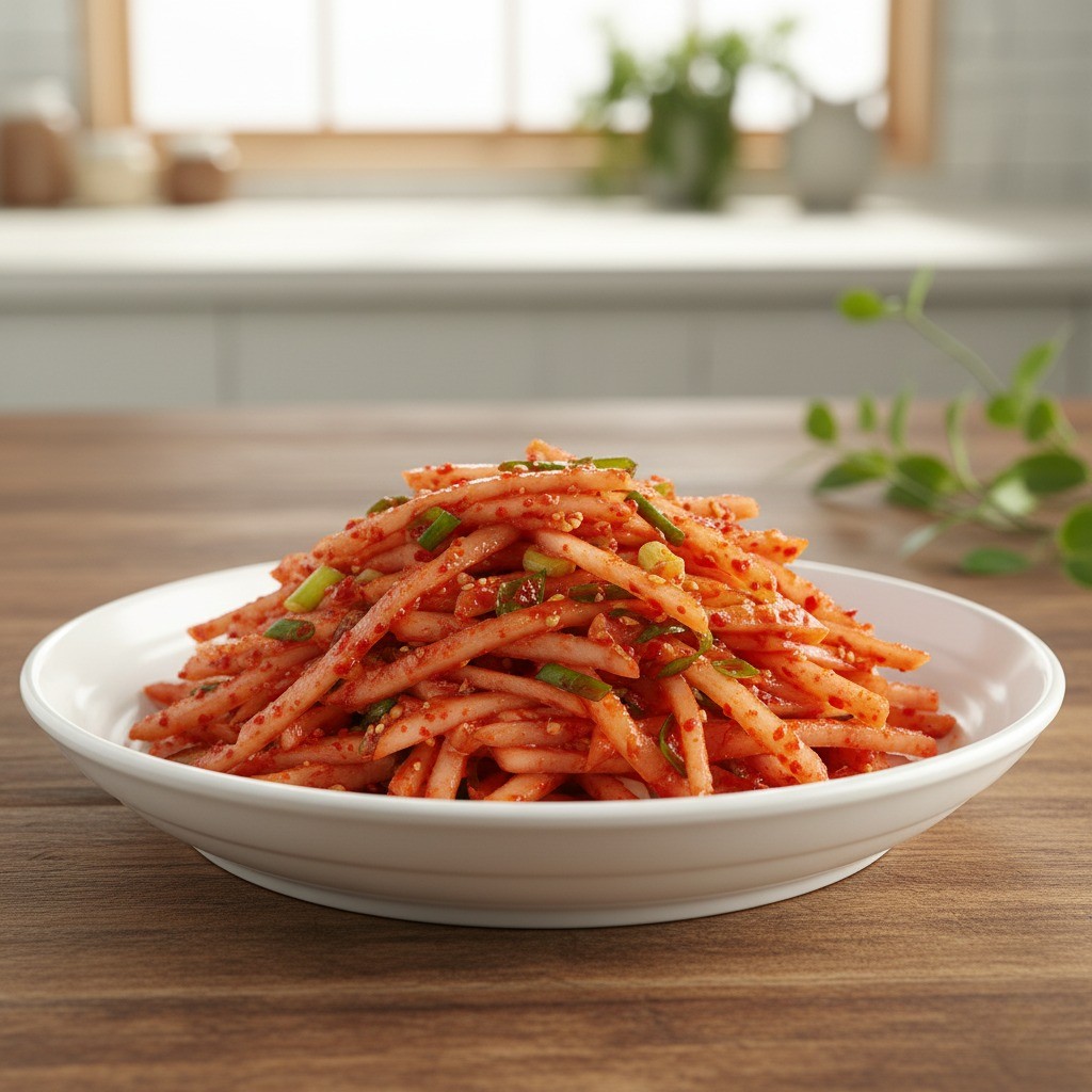 완성된 무생채가 그릇에 담긴 모습