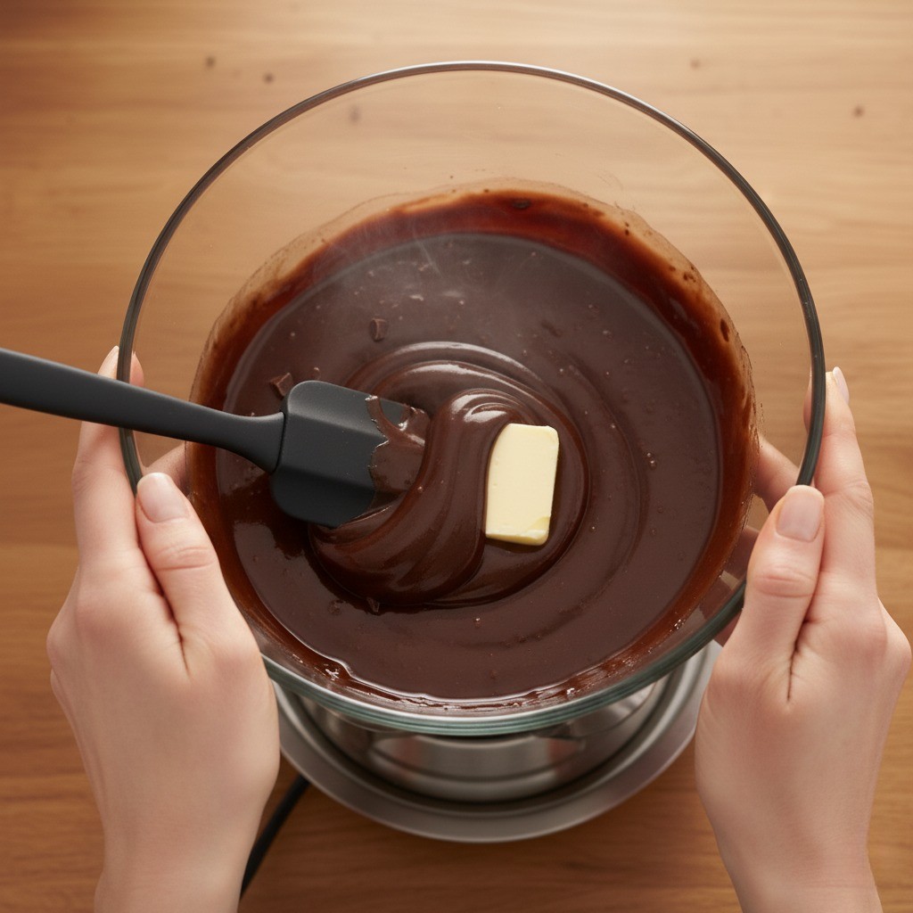 중탕 또는 전자레인지로 초콜릿과 버터를 녹이는 모습 이미지