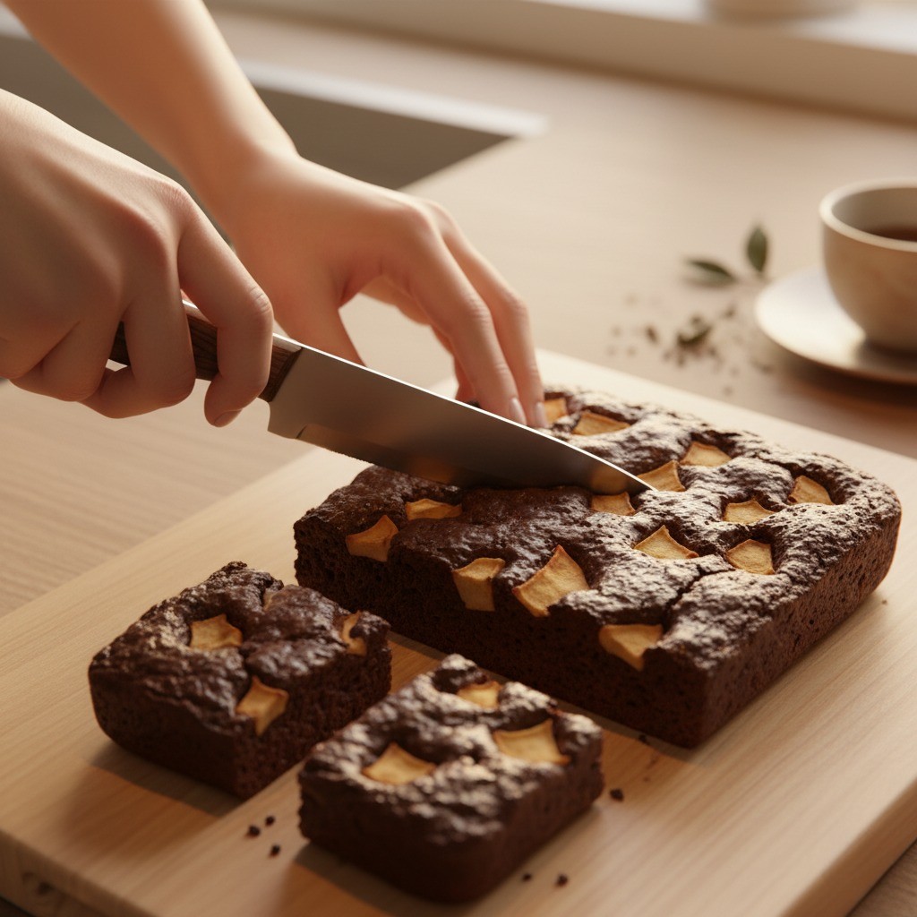 완성된 브라우니를 자르는 모습 이미지