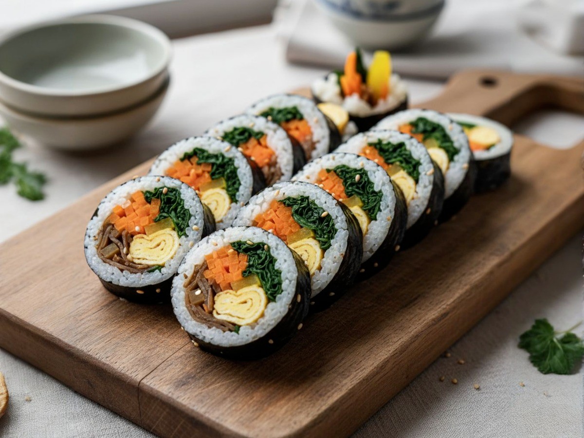 먹음직스럽게 완성된 백종원표 기본 김밥