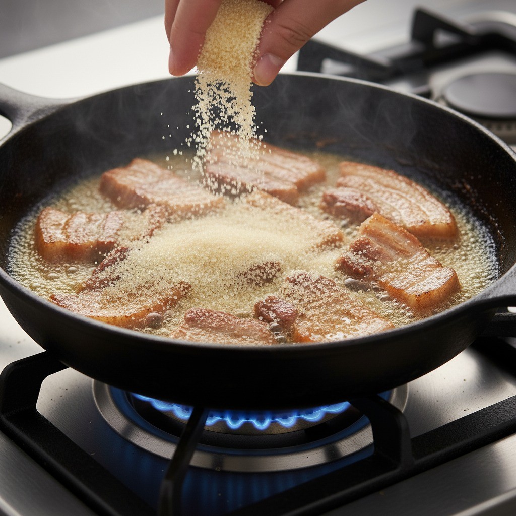 돼지기름에 설탕 캐러멜라이징