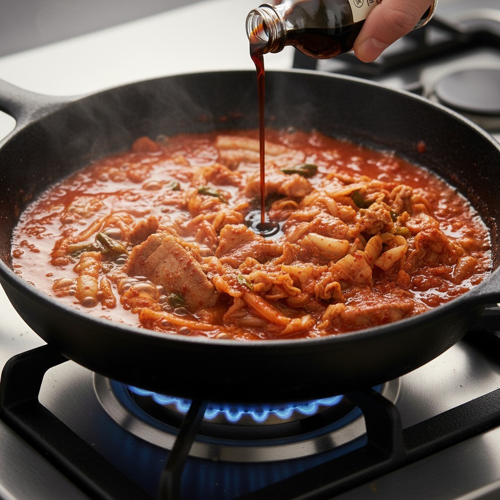 돼지고기 김치볶음 자작하게 끓이는 모습