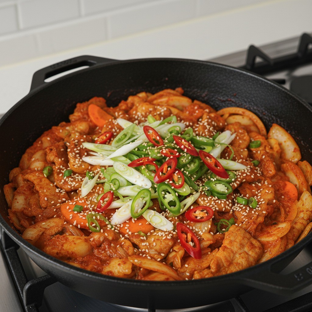 볶음김치에 대파, 참기름 넣어 마무리