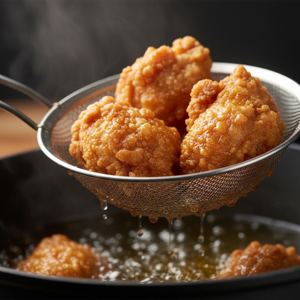 노릇하고 바삭하게 2차로 튀겨진 후라이드 치킨