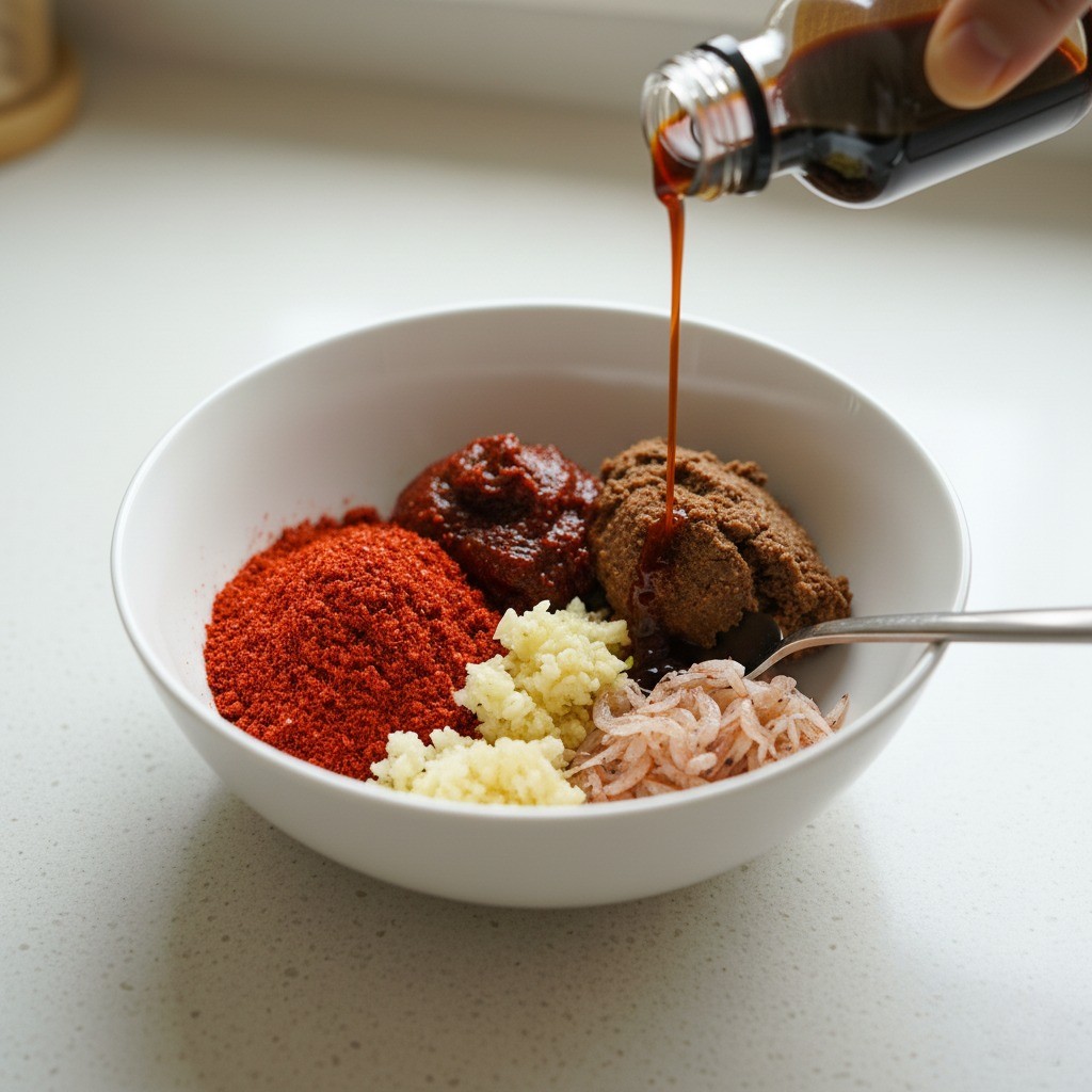 그릇에 양념장 재료를 모두 섞는 모습