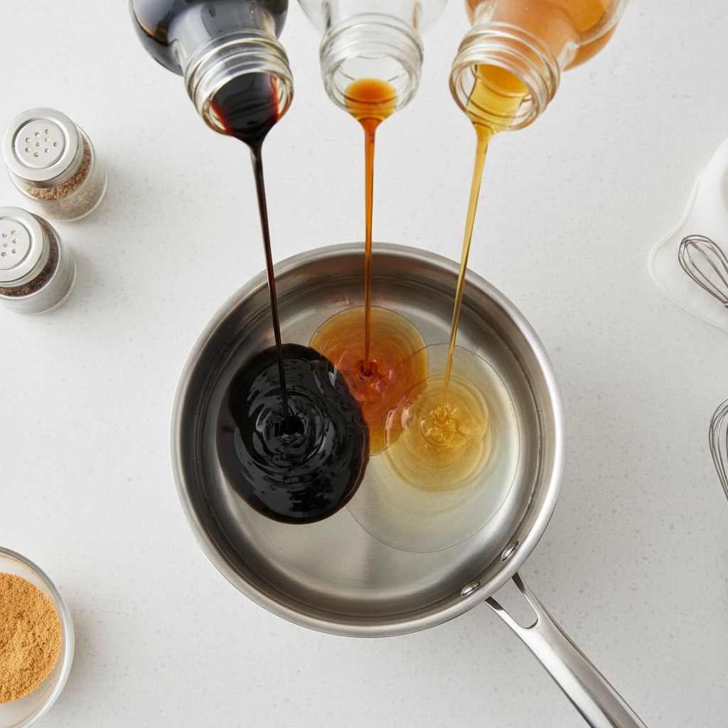 소스 재료를 냄비에 섞는 과정