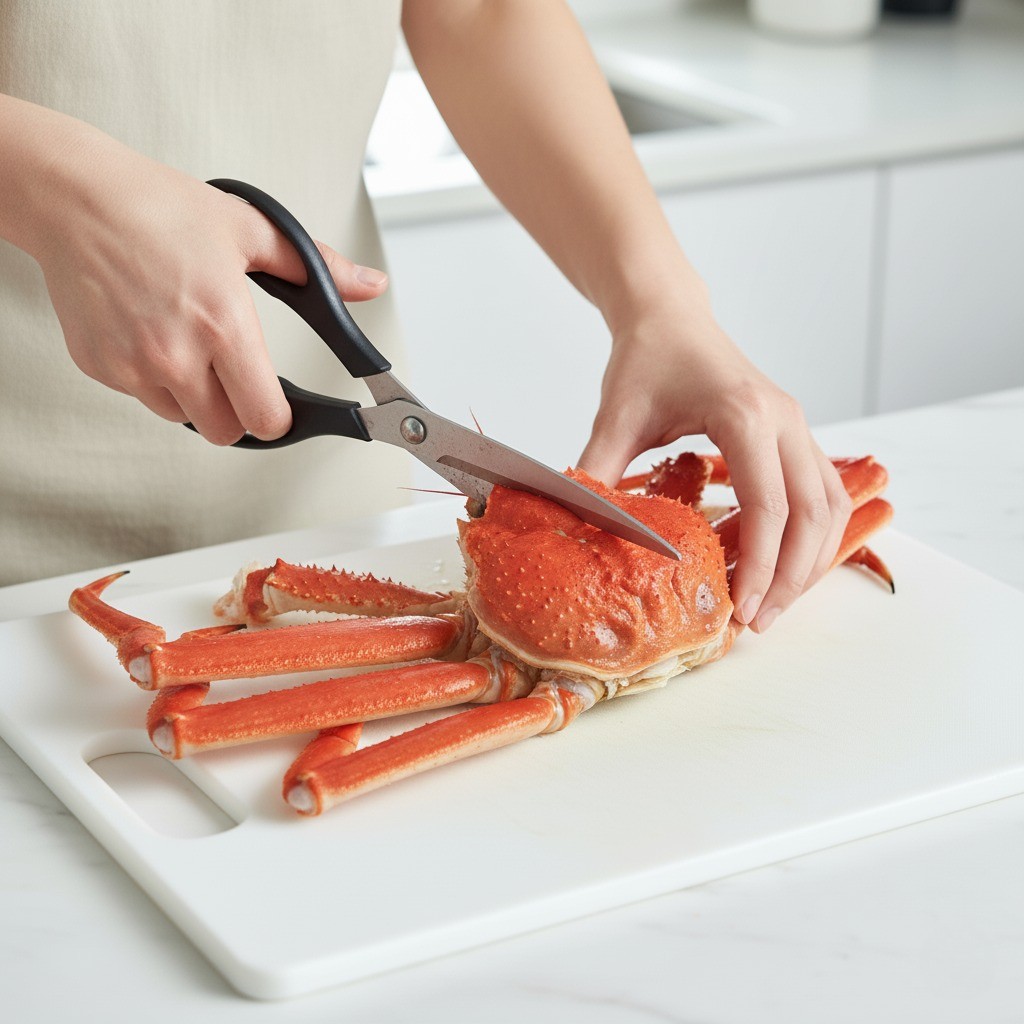 홍게의 아가미를 제거하는 장면