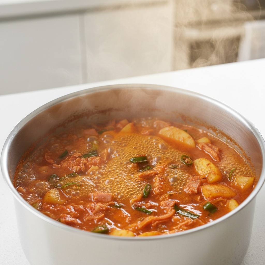 감자짜글이 6단계 - 냄비에서 걸쭉하게 졸아들 때까지 끓이는 모습