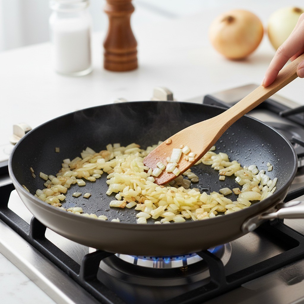 함박스테이크 패티용 다진 양파 볶는 과정