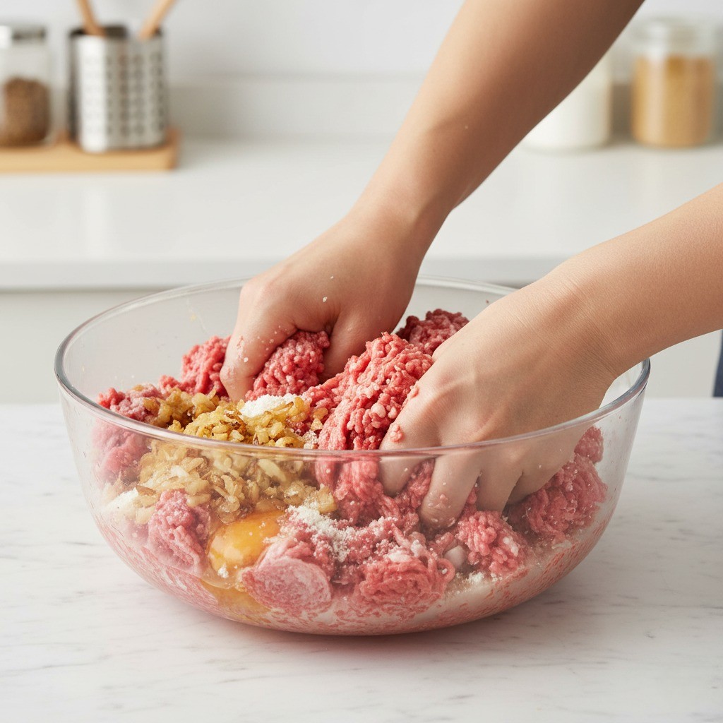 백종원 함박스테이크 고기 반죽 치대는 모습