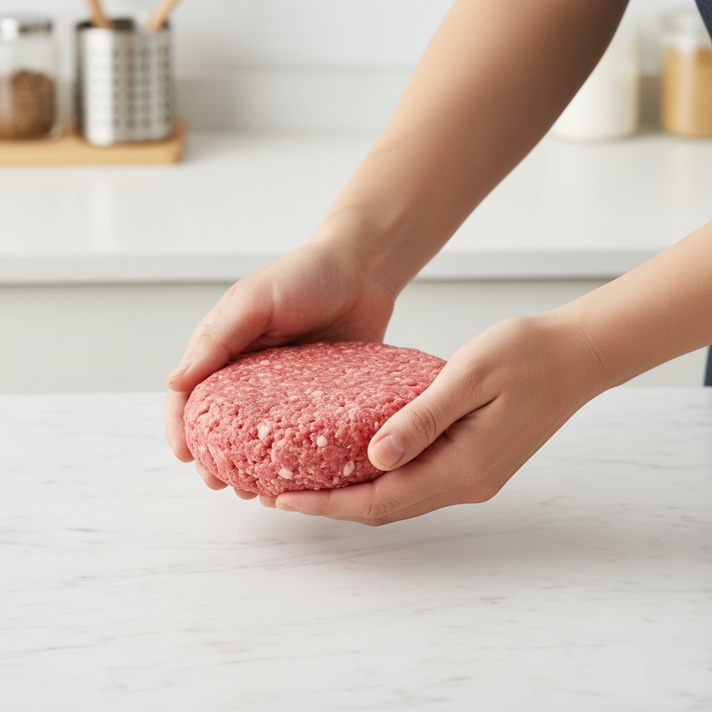 두툼하게 모양을 잡은 함박스테이크 패티