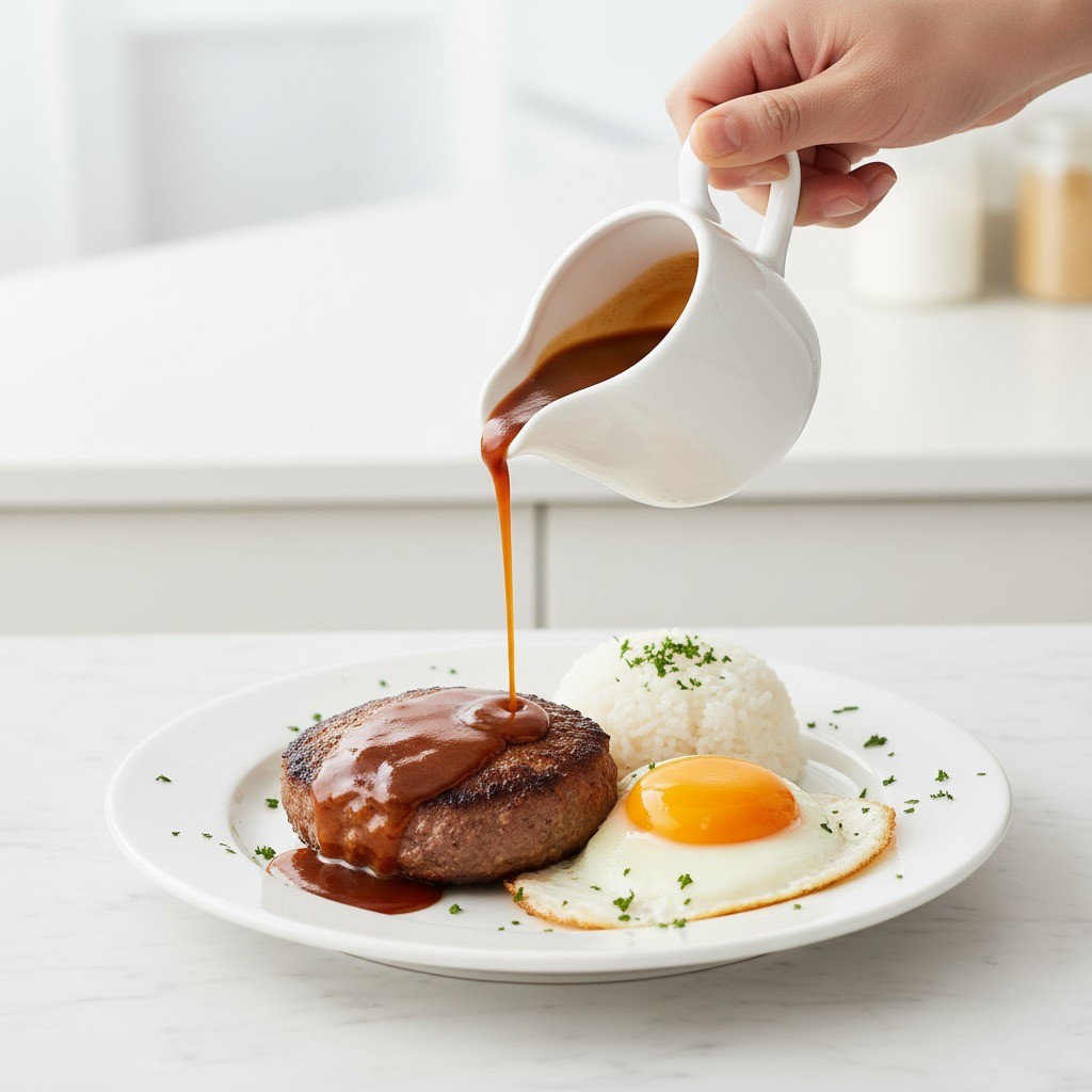 완성된 백종원 함박스테이크 플레이팅과 소스