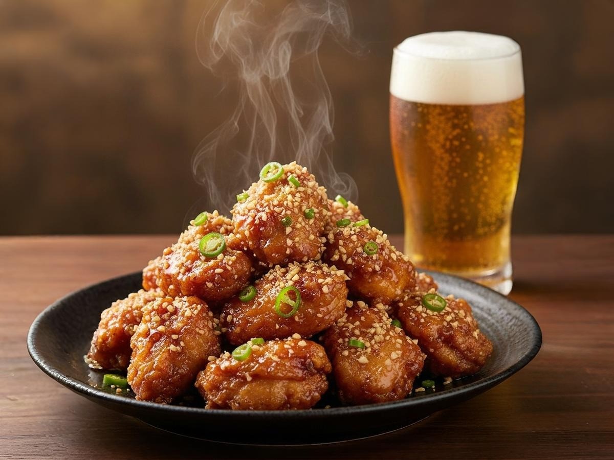 윤기나는 소스에 버무려진 백종원 고추마늘치킨 완성 요리